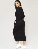 Load image into Gallery viewer, Ellures Women’s Cable Knitted Tie-Up Midi Dress with Side Pockets - Long Sleeve Jumper Dress, Elegant Party Knit Dress
