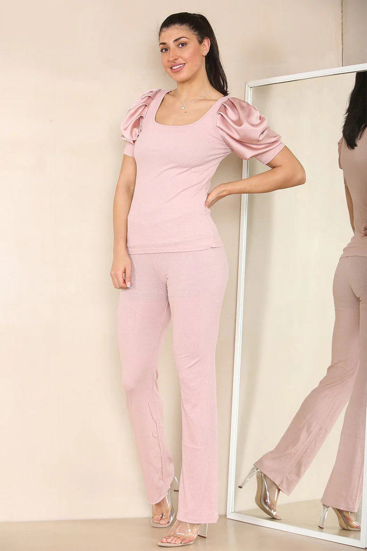 Ellures Puff Sleeves Rib Loungewear