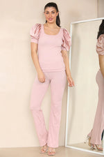 Load image into Gallery viewer, Ellures Puff Sleeves Rib Loungewear
