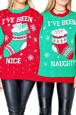 Load image into Gallery viewer, Ellures Ladies &amp; Mens Mr. and Mrs. Elf Christmas Jumper - Naughty &amp; Nice Matching Festive Sweater for Couples
