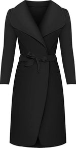 Load image into Gallery viewer, Ellures Women’s Celebrity Style Drape Waterfall Jacket - Long Sleeve Belted Oversized Trench Coat for Stylish Layering
