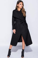 Load image into Gallery viewer, Ellures Women’s Celebrity Style Drape Waterfall Jacket - Long Sleeve Belted Oversized Trench Coat for Stylish Layering
