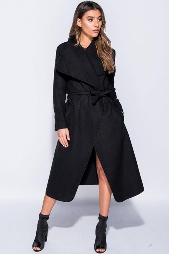 Ellures Women’s Celebrity Style Drape Waterfall Jacket - Long Sleeve Belted Oversized Trench Coat for Stylish Layering