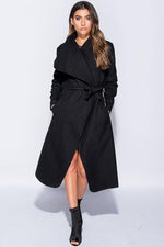 Load image into Gallery viewer, Ellures Women’s Celebrity Style Drape Waterfall Jacket - Long Sleeve Belted Oversized Trench Coat for Stylish Layering
