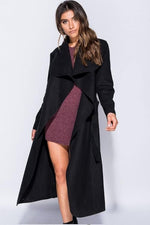 Load image into Gallery viewer, Ellures Women’s Celebrity Style Drape Waterfall Jacket - Long Sleeve Belted Oversized Trench Coat for Stylish Layering
