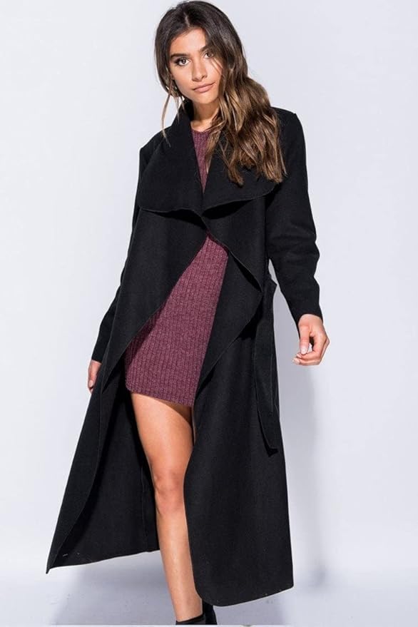 Ellures Women’s Celebrity Style Drape Waterfall Jacket - Long Sleeve Belted Oversized Trench Coat for Stylish Layering