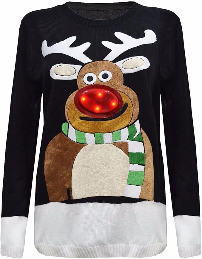 Ellures Women’s Xmas Novelty Vintage Christmas Light-Up Jumper Sweater