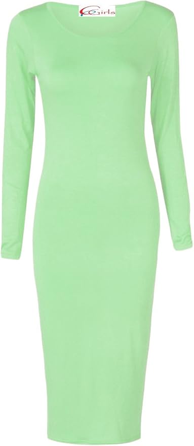 Ellures Women’s Plain Long Sleeve Bodycon Dress - Stretch Scoop Neck Maxi and Midi Options