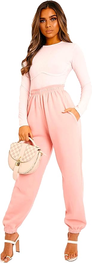 Ellures Women's Fleece Casual Oversized Jogging Joggers Tracksuit Bottoms - Comfortable Ladies Jog Pants for Loungewear and Exercise