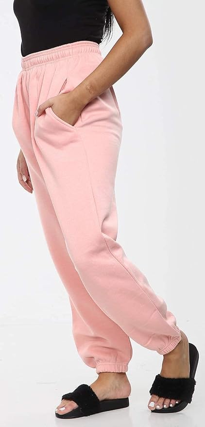 Ellures Women's Fleece Casual Oversized Jogging Joggers Tracksuit Bottoms - Comfortable Ladies Jog Pants for Loungewear and Exercise